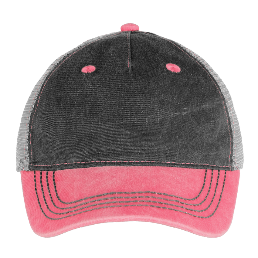 Pigment Dyed Trucker Hat - washed pink / silver 